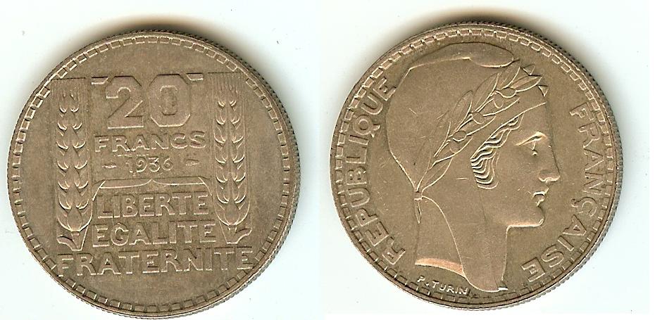 20 Francs Turin 1936 SUP++